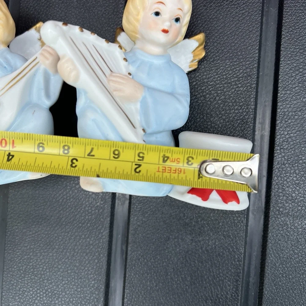 Vtg 1980s Porcelain Musical Angel Taper Candle Holders Aldon Hand Painted Taiwan